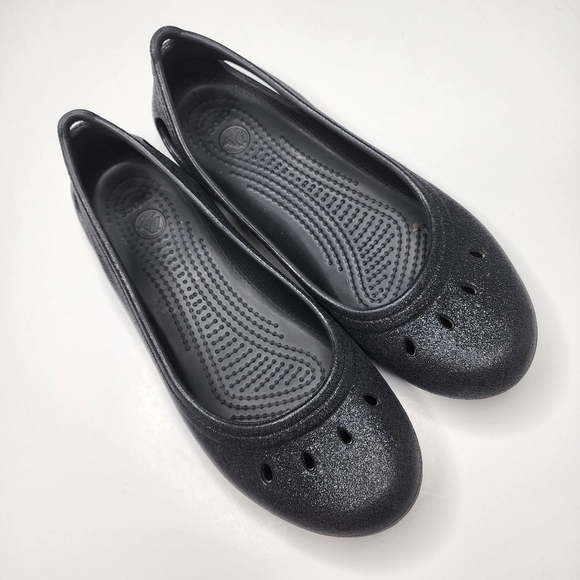 Crocs Metallic Black Mary Jane Flats J 5 - Picture 3 of 6